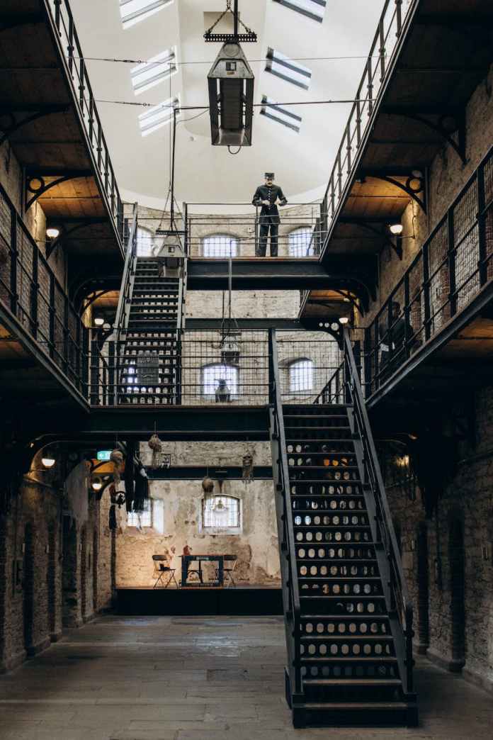 interior of an old abandoned prison