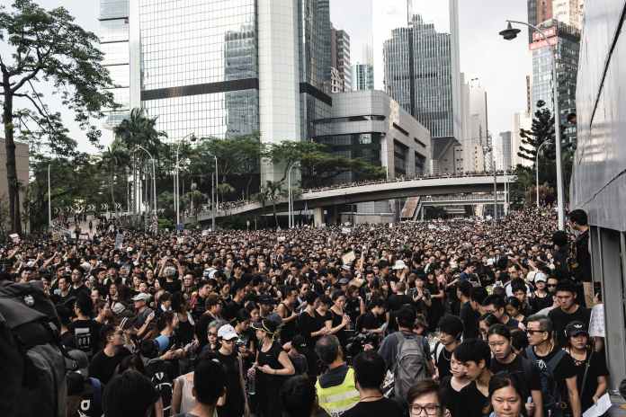 people protesting on the street