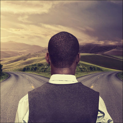 Black man decides which decision to make at a crossroads