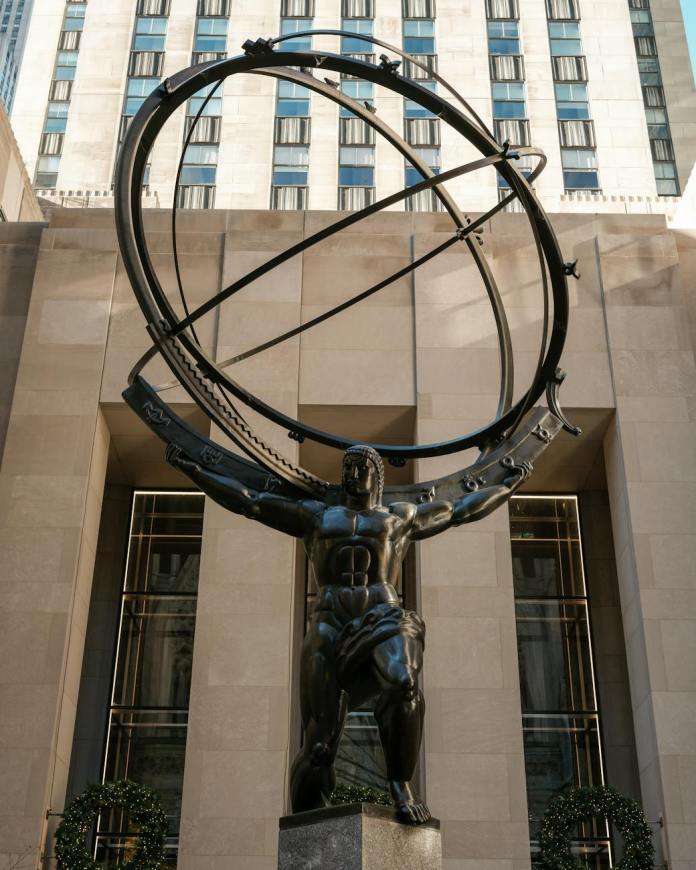 the atlas statue carrying an armillary sphere located in manhattan new york