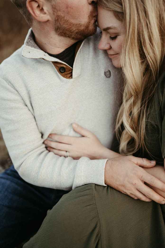 boyfriend kissing girlfriend on forehead